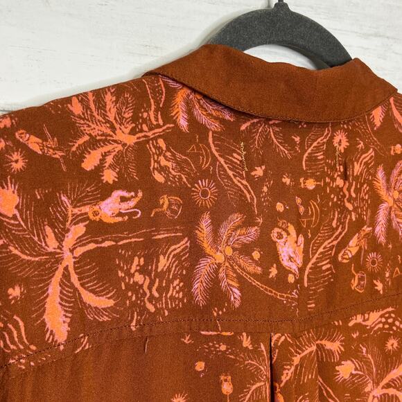 Free People Share Good Vibes Hawaiian Shirt Orange Size Medium - Picture 9 of 10